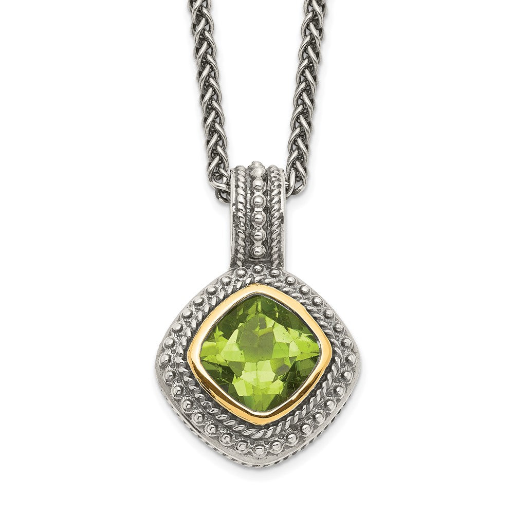 Shey Couture Sterling Silver with 14K Accent 18 Inch Antiqued Cushion Bezel Peridot Necklace QTC864