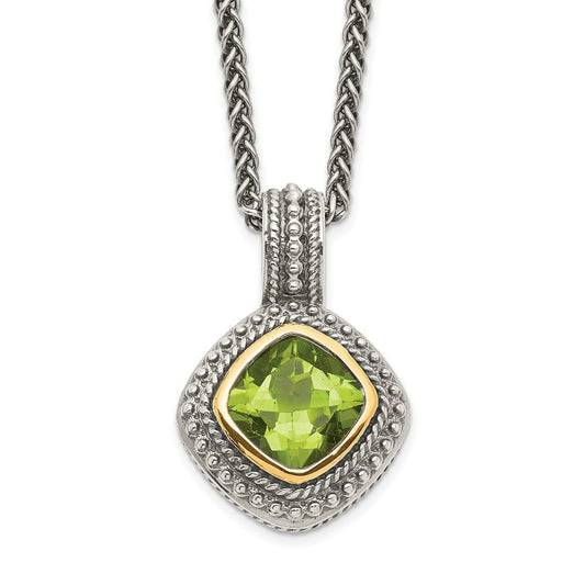 Shey Couture Sterling Silver with 14K Accent 18 Inch Antiqued Cushion Bezel Peridot Necklace QTC864