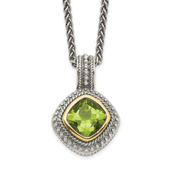 Shey Couture Sterling Silver with 14K Accent 18 Inch Antiqued Cushion Bezel Peridot Necklace QTC864