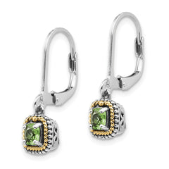 QTC867 Shey Couture Sterling Silver with 14K Accent Antiqued Cushion Peridot Leverback Earrings