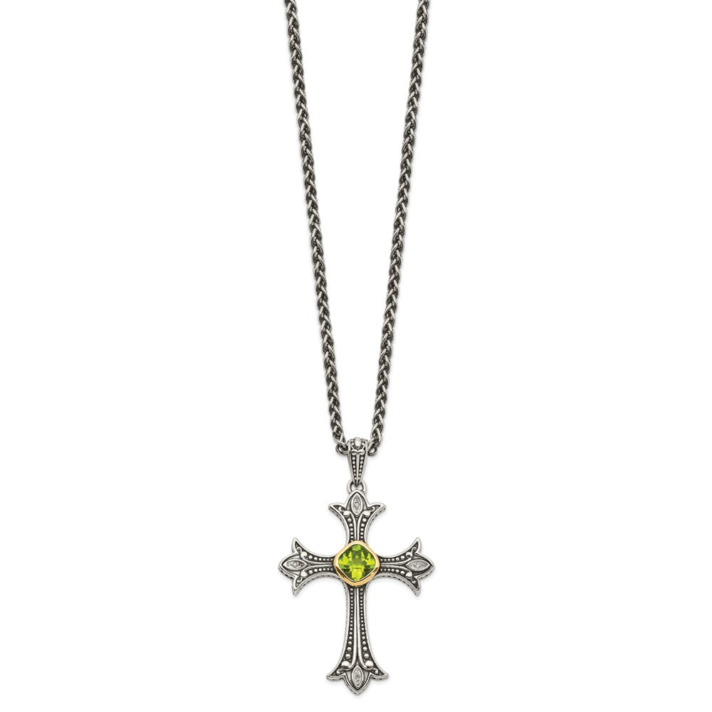 Shey Couture Sterling Silver with 14K Accent 18 Inch Antiqued Diamond and Cushion Bezel Peridot Necklace QTC869