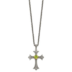Shey Couture Sterling Silver with 14K Accent 18 Inch Antiqued Diamond and Cushion Bezel Peridot Necklace QTC869