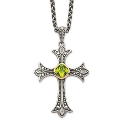 Shey Couture Sterling Silver with 14K Accent 18 Inch Antiqued Diamond and Cushion Bezel Peridot Necklace QTC869