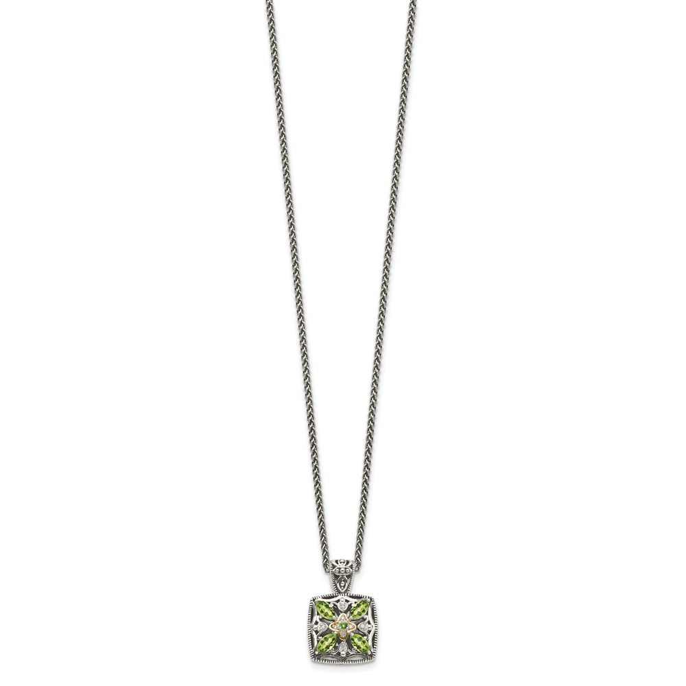 Shey Couture Sterling Silver with 14K Accent 18 Inch Antiqued Diamond and Marquise Peridot Necklace QTC872
