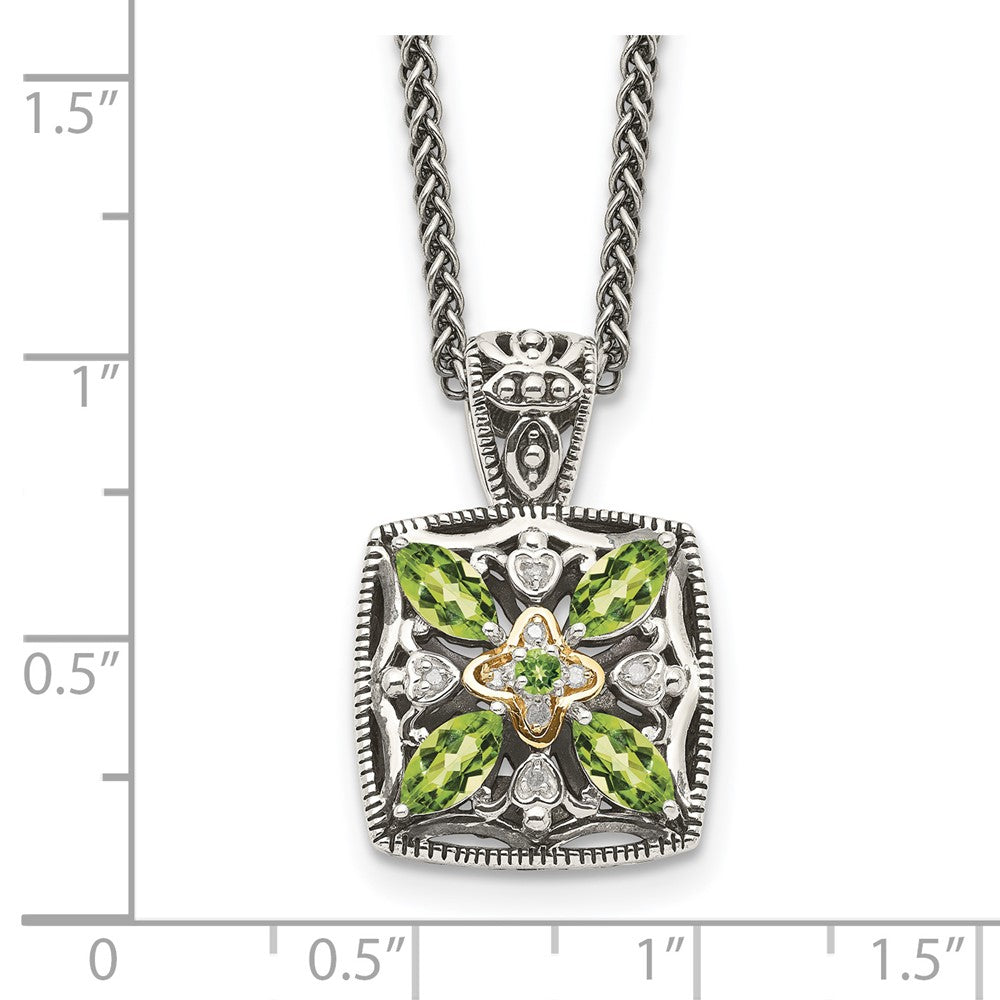 Shey Couture Sterling Silver with 14K Accent 18 Inch Antiqued Diamond and Marquise Peridot Necklace QTC872