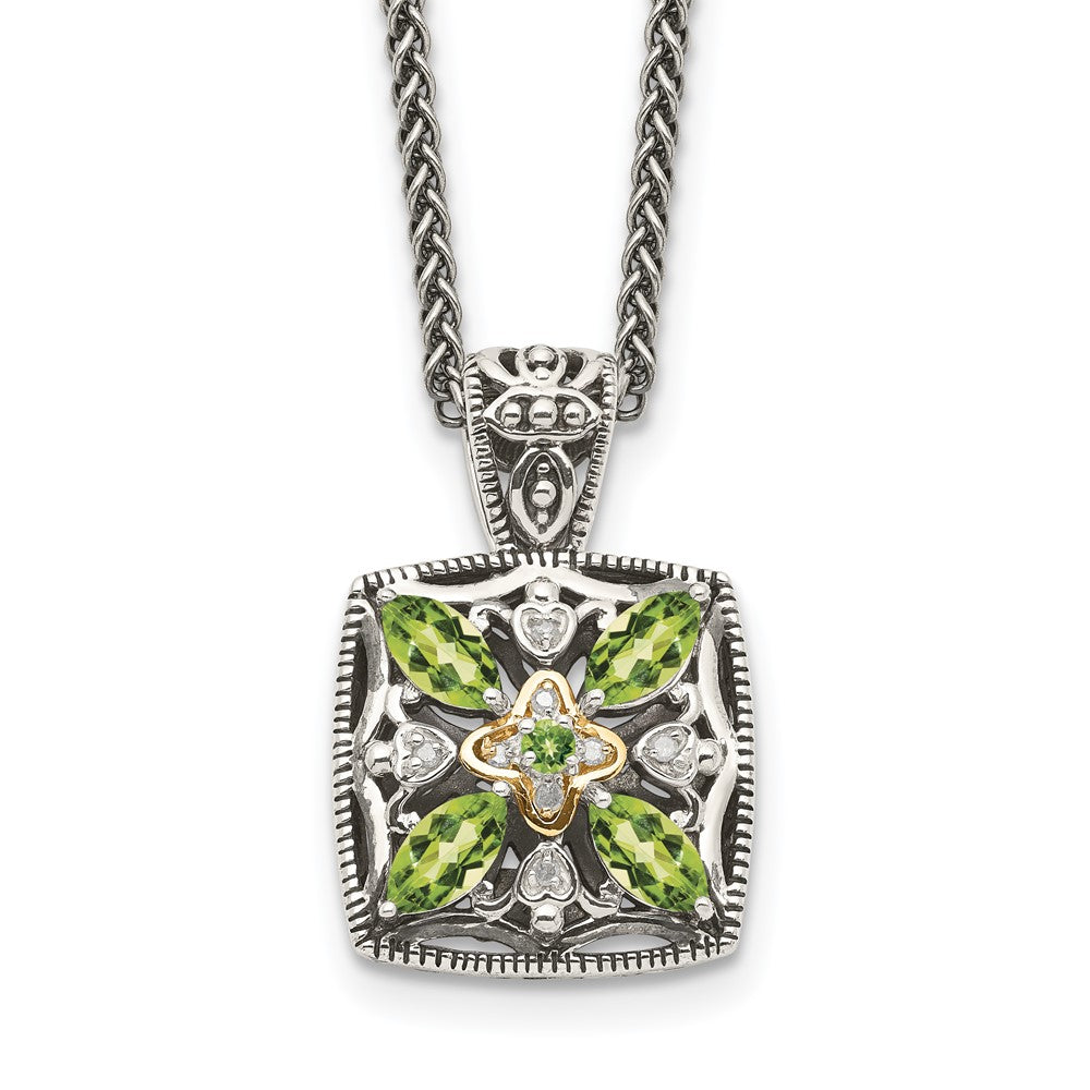 Shey Couture Sterling Silver with 14K Accent 18 Inch Antiqued Diamond and Marquise Peridot Necklace QTC872