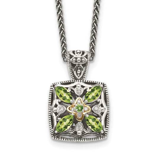 Shey Couture Sterling Silver with 14K Accent 18 Inch Antiqued Diamond and Marquise Peridot Necklace QTC872