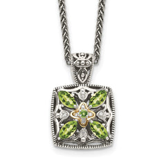 Shey Couture Sterling Silver with 14K Accent 18 Inch Antiqued Diamond and Marquise Peridot Necklace QTC872