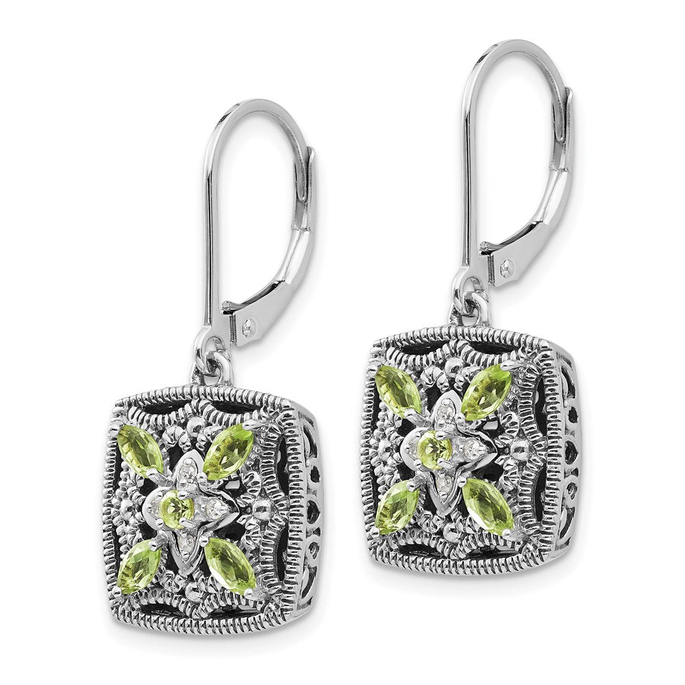 QTC873 Shey Couture Sterling Silver with 14K Accent Antiqued Diamond and Marquise Peridot Leverback Earrings