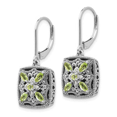 QTC873 Shey Couture Sterling Silver with 14K Accent Antiqued Diamond and Marquise Peridot Leverback Earrings