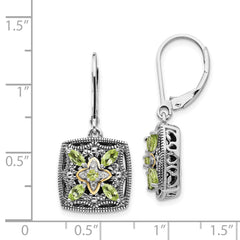 QTC873 Shey Couture Sterling Silver with 14K Accent Antiqued Diamond and Marquise Peridot Leverback Earrings