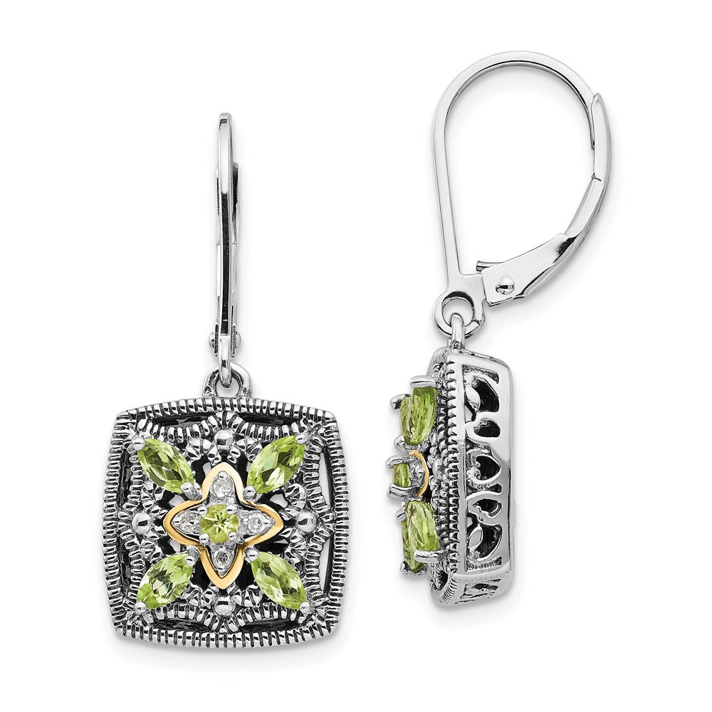 QTC873 Shey Couture Sterling Silver with 14K Accent Antiqued Diamond and Marquise Peridot Leverback Earrings