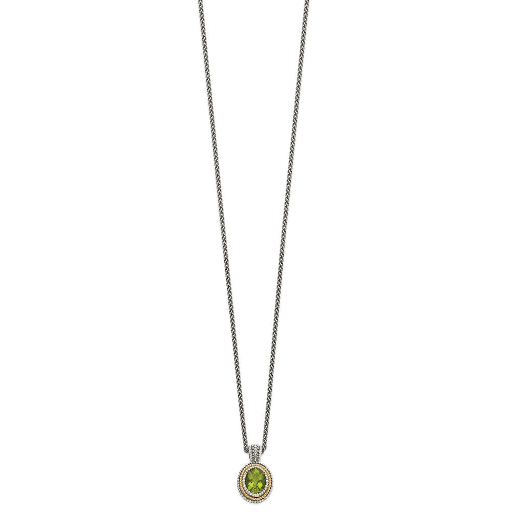 Shey Couture Sterling Silver with 14K Accent 18 Inch Antiqued Oval Bezel Peridot Necklace QTC875