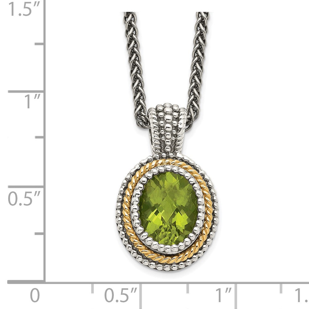 Shey Couture Sterling Silver with 14K Accent 18 Inch Antiqued Oval Bezel Peridot Necklace QTC875