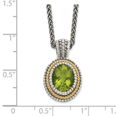 Shey Couture Sterling Silver with 14K Accent 18 Inch Antiqued Oval Bezel Peridot Necklace QTC875