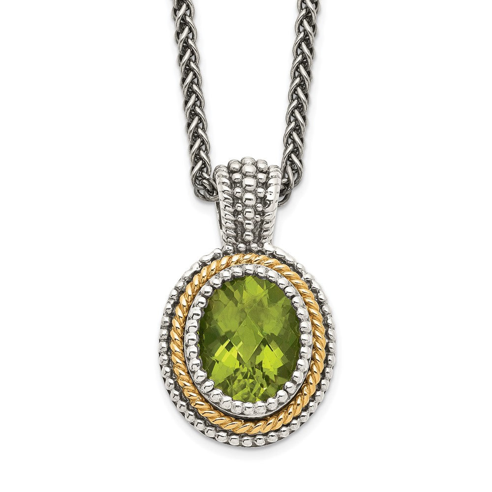 Shey Couture Sterling Silver with 14K Accent 18 Inch Antiqued Oval Bezel Peridot Necklace QTC875