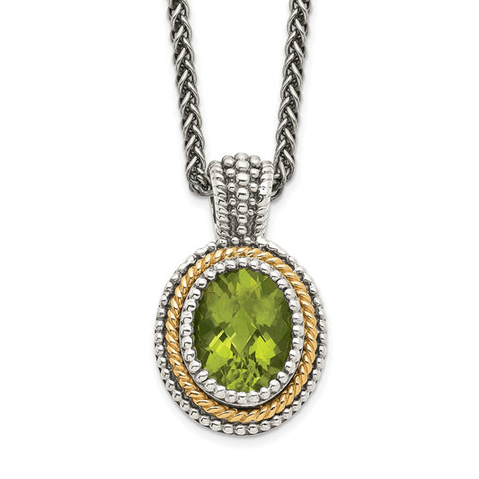 Shey Couture Sterling Silver with 14K Accent 18 Inch Antiqued Oval Bezel Peridot Necklace QTC875