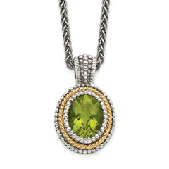 Shey Couture Sterling Silver with 14K Accent 18 Inch Antiqued Oval Bezel Peridot Necklace QTC875