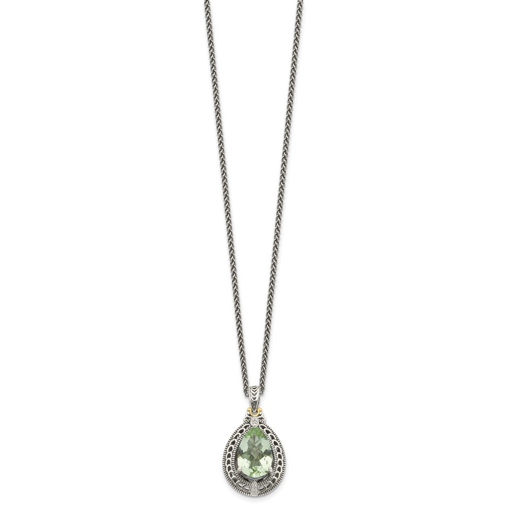 Shey Couture Sterling Silver with 14K Accent 18 Inch Antiqued Diamond and Pear Shaped Green Quartz Necklace QTC887