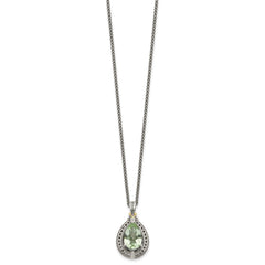 Shey Couture Sterling Silver with 14K Accent 18 Inch Antiqued Diamond and Pear Shaped Green Quartz Necklace QTC887
