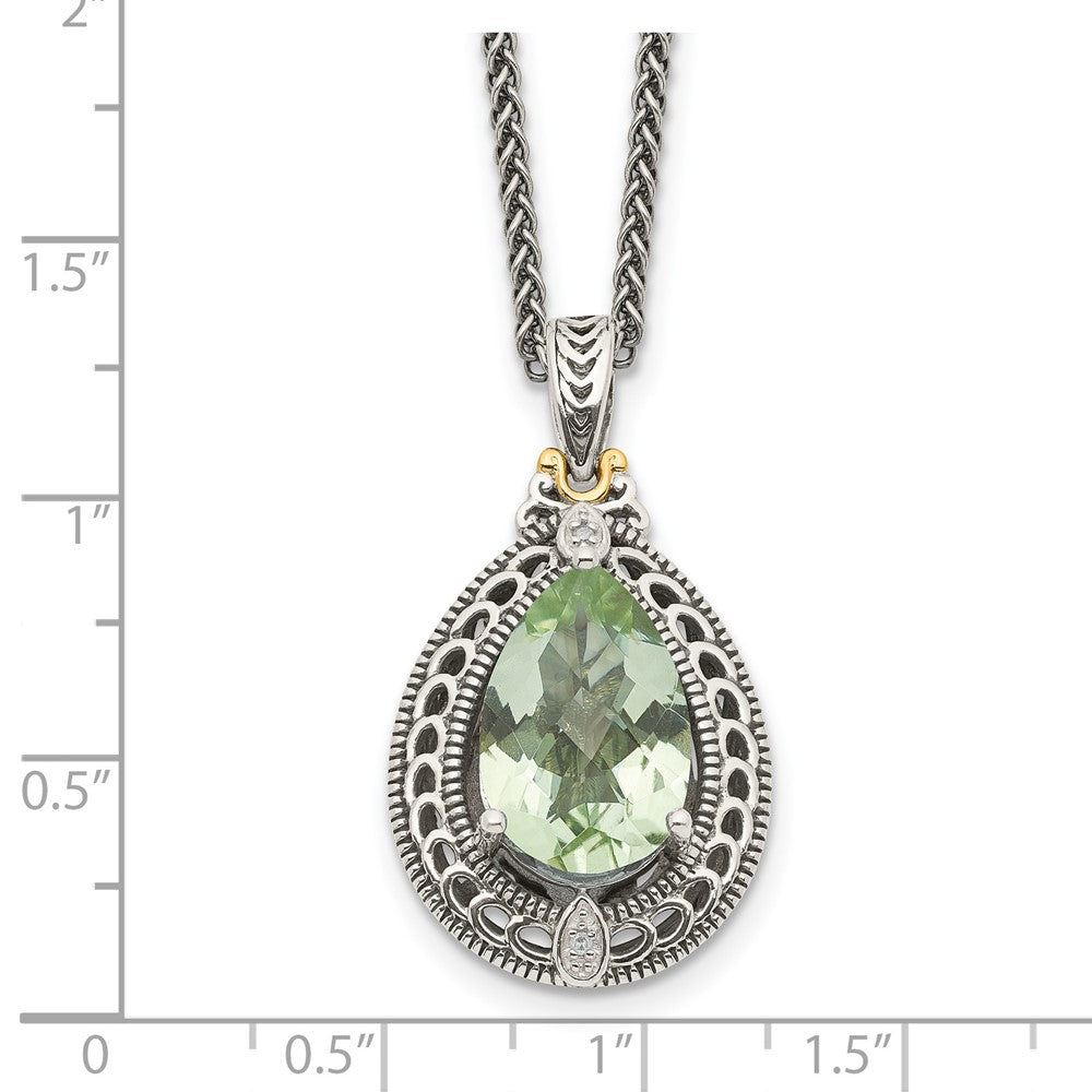Shey Couture Sterling Silver with 14K Accent 18 Inch Antiqued Diamond and Pear Shaped Green Quartz Necklace QTC887