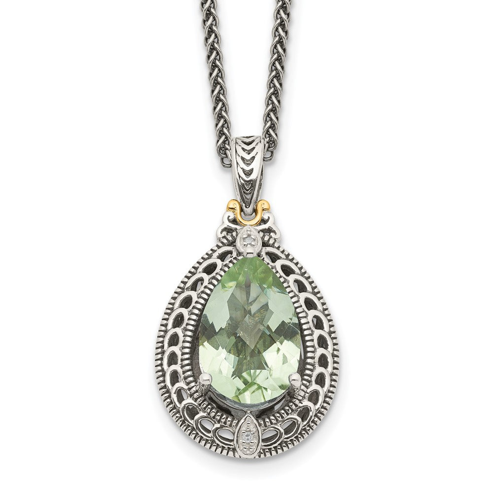 Shey Couture Sterling Silver with 14K Accent 18 Inch Antiqued Diamond and Pear Shaped Green Quartz Necklace QTC887
