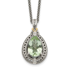 Shey Couture Sterling Silver with 14K Accent 18 Inch Antiqued Diamond and Pear Shaped Green Quartz Necklace QTC887