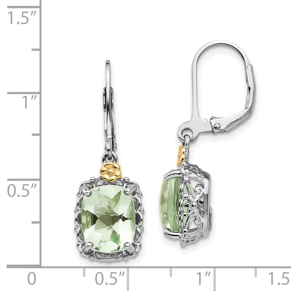 QTC896 Shey Couture Sterling Silver Rhodium-plated with 14K Accent Cushion Green Quartz Leverback Earrings