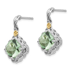 QTC902 Shey Couture Sterling Silver Rhodium-plated with 14K Accent Cushion Green Quartz Post Dangle Earrings