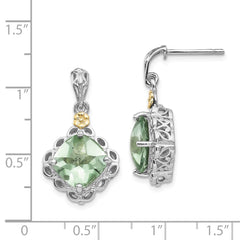 QTC902 Shey Couture Sterling Silver Rhodium-plated with 14K Accent Cushion Green Quartz Post Dangle Earrings