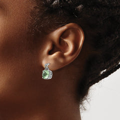 QTC907 Shey Couture Sterling Silver with 14K Accent Antiqued Cushion Green Quartz Post Dangle Earrings