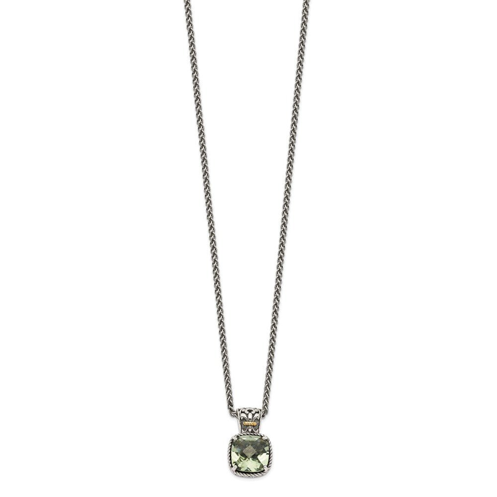 Shey Couture Sterling Silver with 14K Accent 18 Inch Antiqued Cushion Green Quartz Necklace QTC909