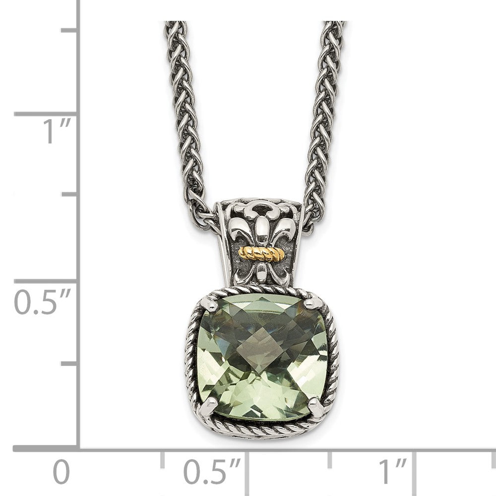 Shey Couture Sterling Silver with 14K Accent 18 Inch Antiqued Cushion Green Quartz Necklace QTC909