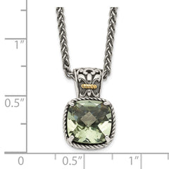 Shey Couture Sterling Silver with 14K Accent 18 Inch Antiqued Cushion Green Quartz Necklace QTC909