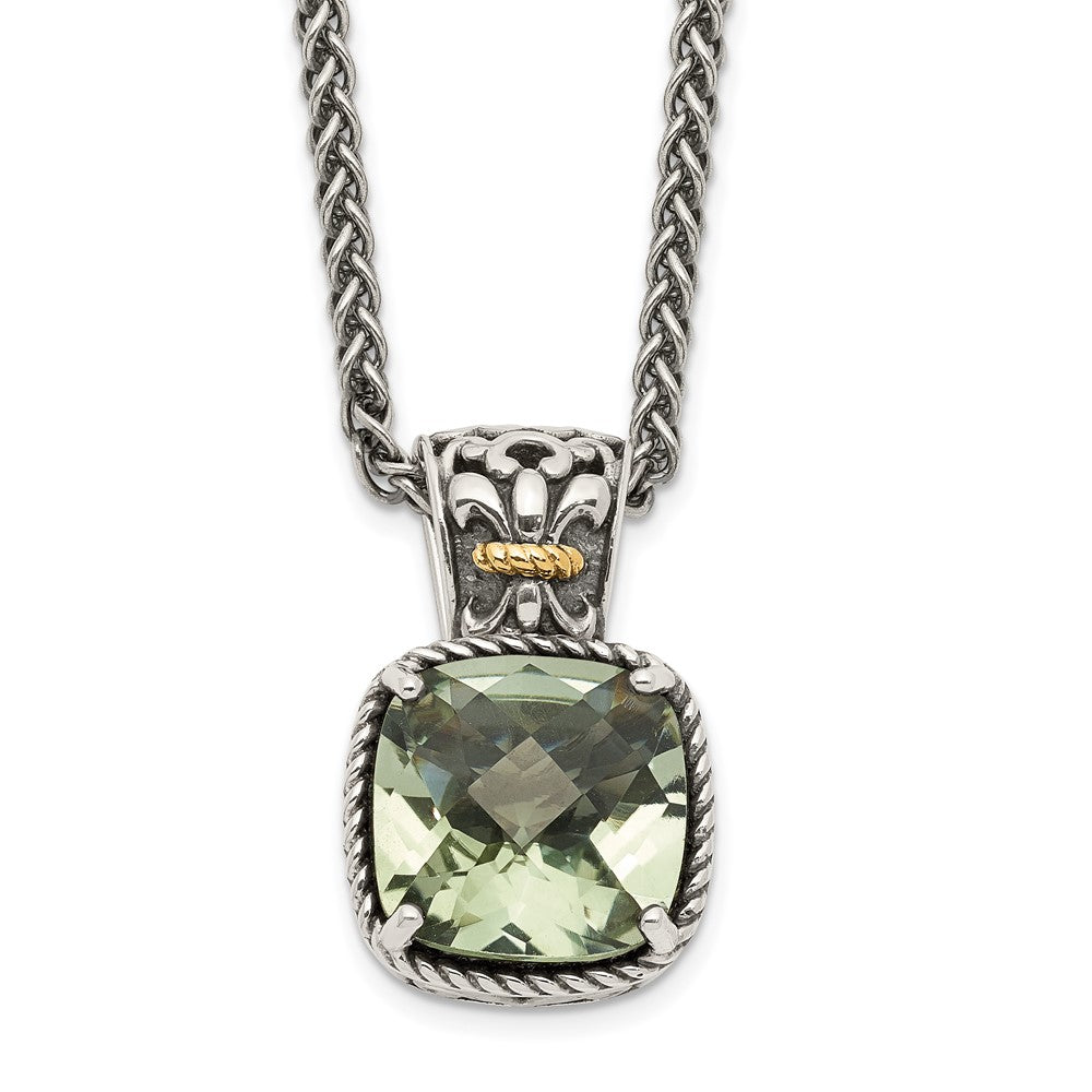 Shey Couture Sterling Silver with 14K Accent 18 Inch Antiqued Cushion Green Quartz Necklace QTC909