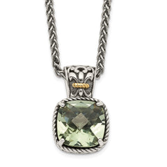 Shey Couture Sterling Silver with 14K Accent 18 Inch Antiqued Cushion Green Quartz Necklace QTC909
