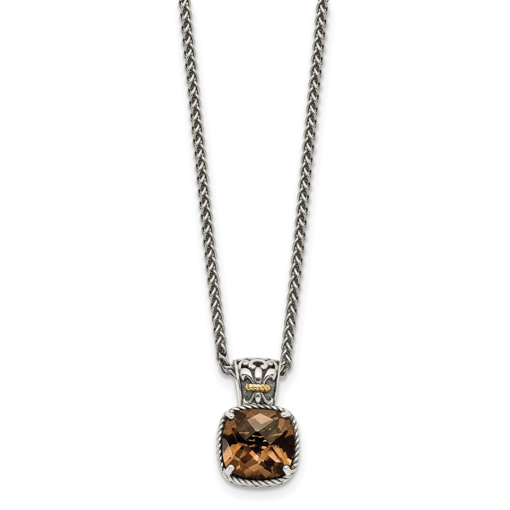 Shey Couture Sterling Silver with 14K Accent 18 Inch Antiqued Cushion Checkerboard Smoky Quartz Necklace QTC918