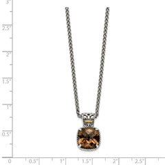 Shey Couture Sterling Silver with 14K Accent 18 Inch Antiqued Cushion Checkerboard Smoky Quartz Necklace QTC918