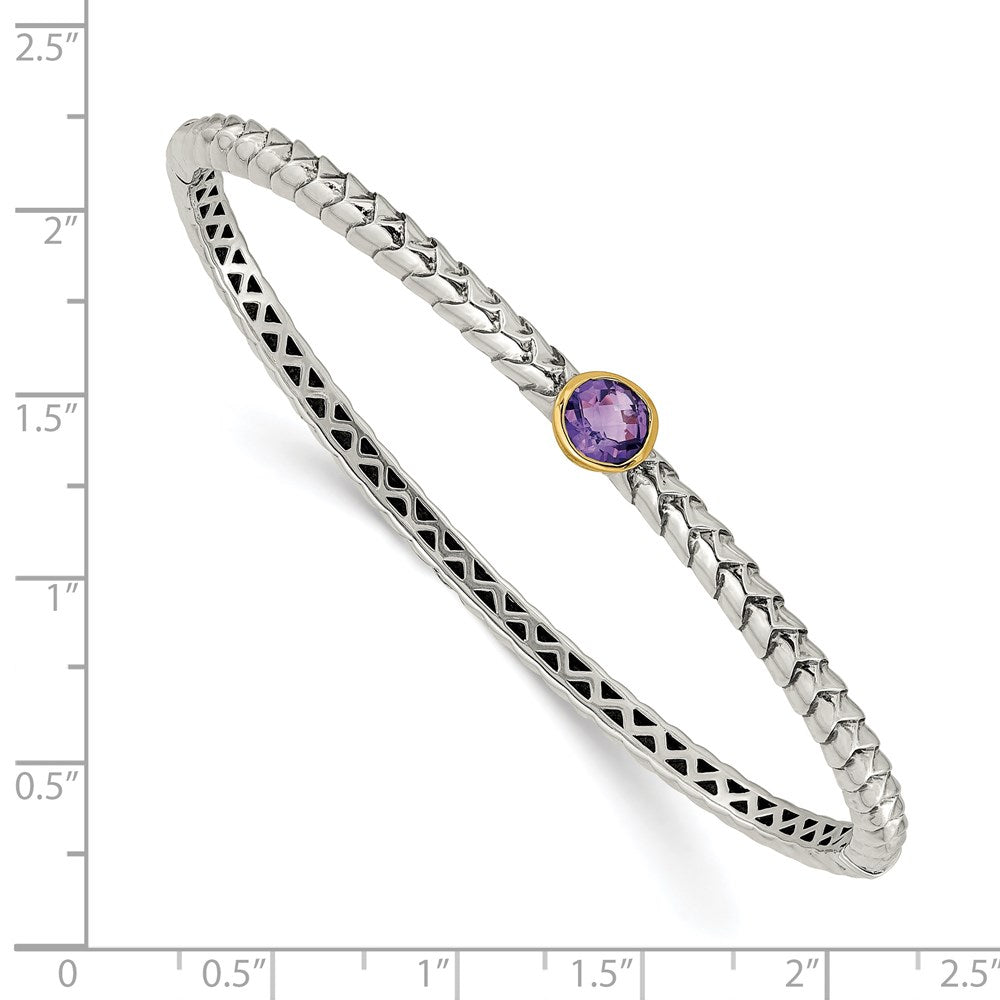 Shey Couture Sterling Silver Antiqued with 14K Accent Round Bezel Amethyst Hinged Bangle Bracelet QTC946