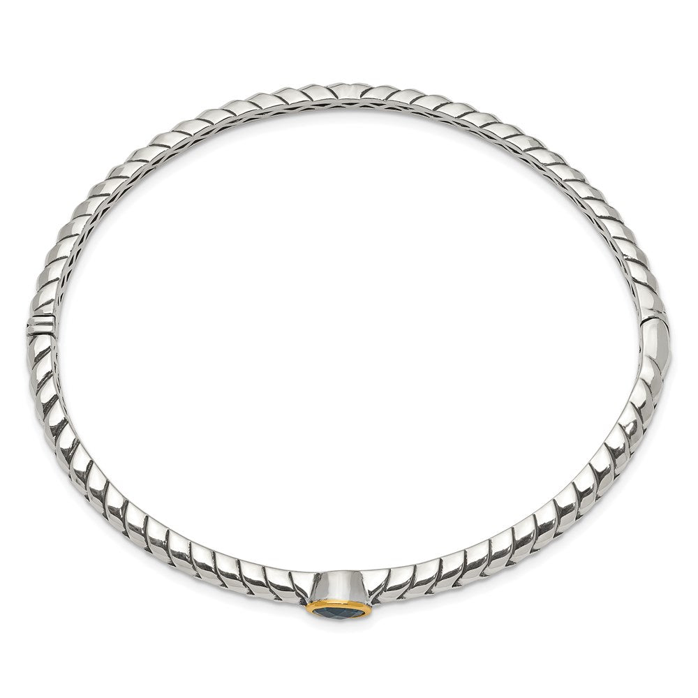 Shey Couture Sterling Silver Antiqued with 14K Accent Round Bezel Blue Topaz Bangle Bracelet QTC947