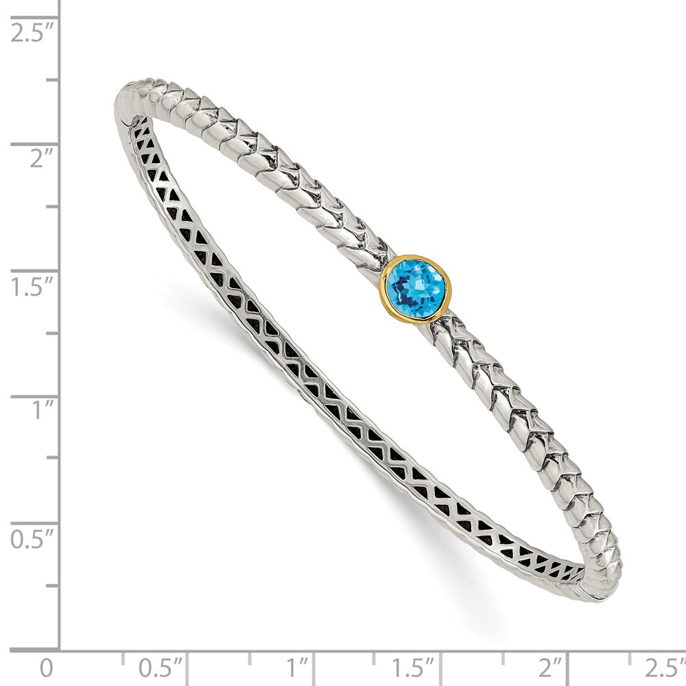 Shey Couture Sterling Silver Antiqued with 14K Accent Round Bezel Blue Topaz Bangle Bracelet QTC947