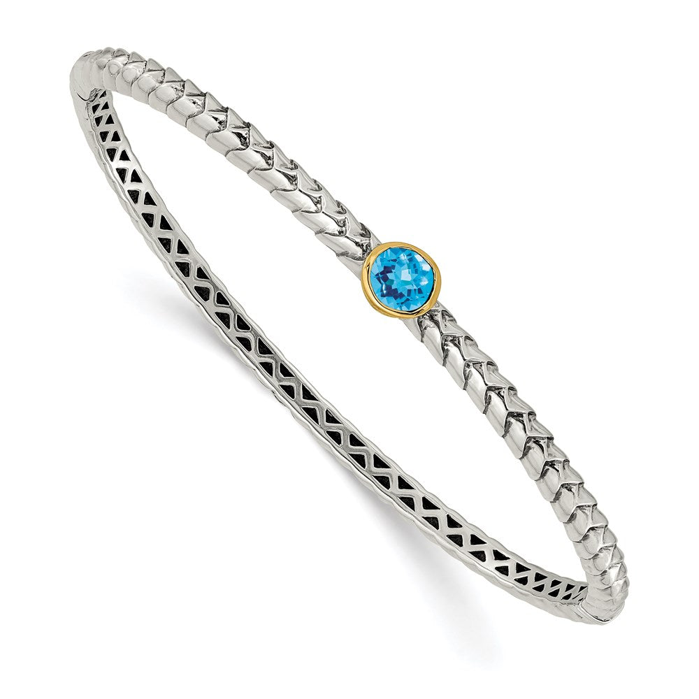 Shey Couture Sterling Silver Antiqued with 14K Accent Round Bezel Blue Topaz Bangle Bracelet QTC947