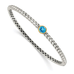 Shey Couture Sterling Silver Antiqued with 14K Accent Round Bezel Blue Topaz Bangle Bracelet QTC947