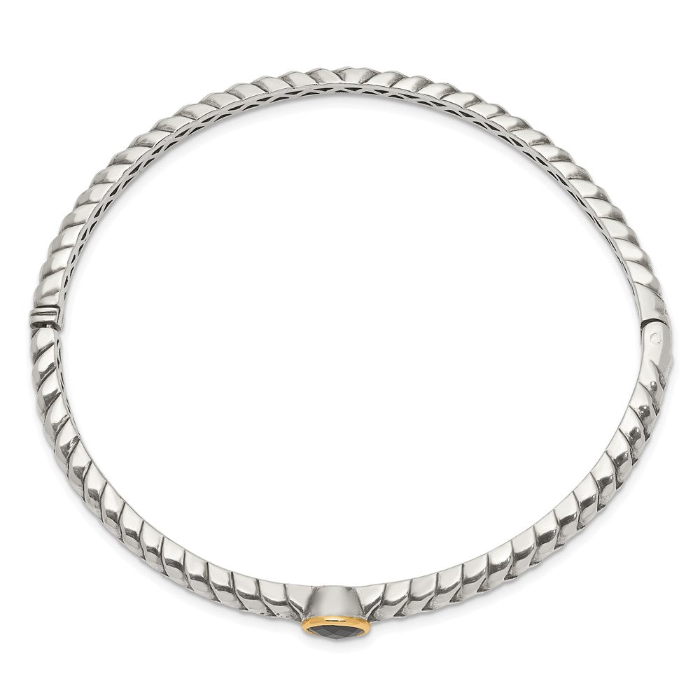 Shey Couture Sterling Silver with 14K Accent Antiqued Checkerboard-cut Black Onyx Hinged Bangle Bracelet QTC948