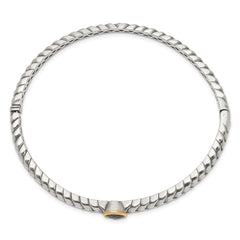 Shey Couture Sterling Silver with 14K Accent Antiqued Checkerboard-cut Black Onyx Hinged Bangle Bracelet QTC948