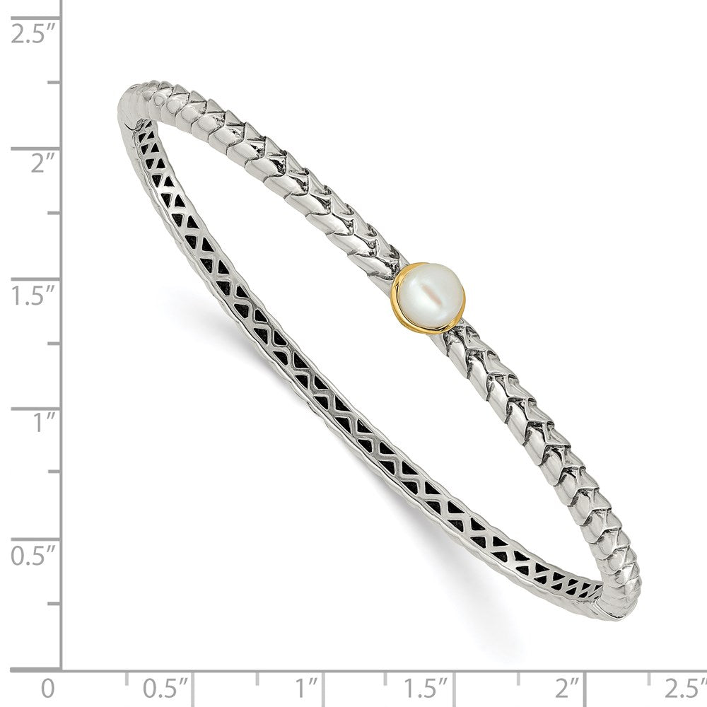 Shey Couture Sterling Silver with 14K Accent 6mm FW Cultured Pearl Hinged Bangle Bracelet QTC950