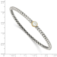Shey Couture Sterling Silver with 14K Accent 6mm FW Cultured Pearl Hinged Bangle Bracelet QTC950