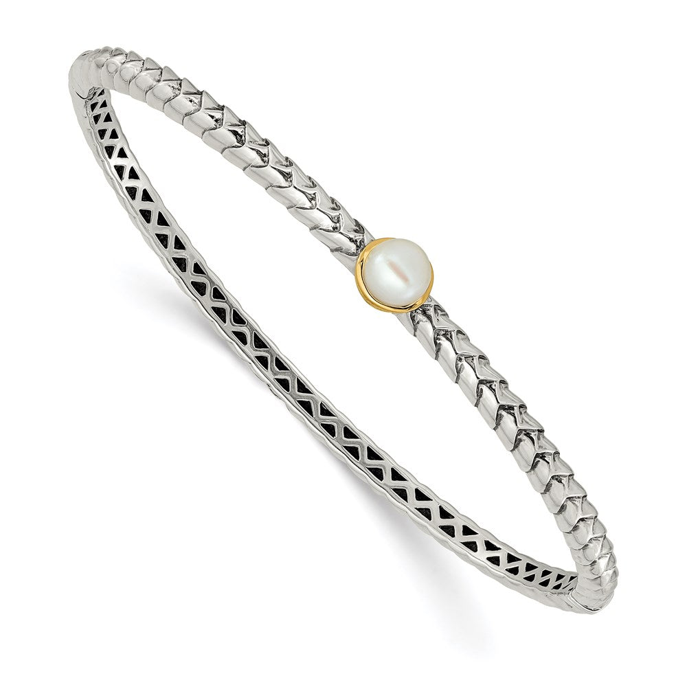 Shey Couture Sterling Silver with 14K Accent 6mm FW Cultured Pearl Hinged Bangle Bracelet QTC950