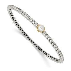 Shey Couture Sterling Silver with 14K Accent 6mm FW Cultured Pearl Hinged Bangle Bracelet QTC950