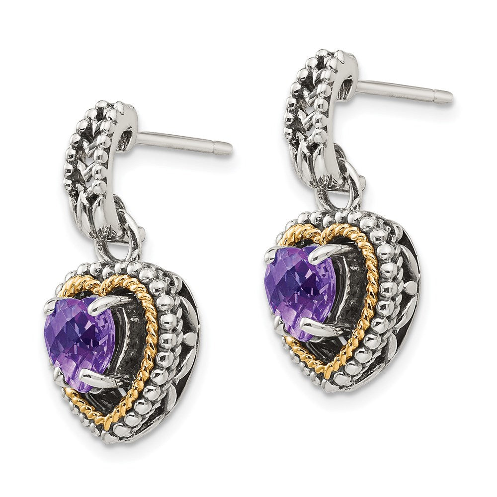 QTC951 Shey Couture Sterling Silver with 14K Accent Antiqued Amethyst Heart Post Dangle Earrings
